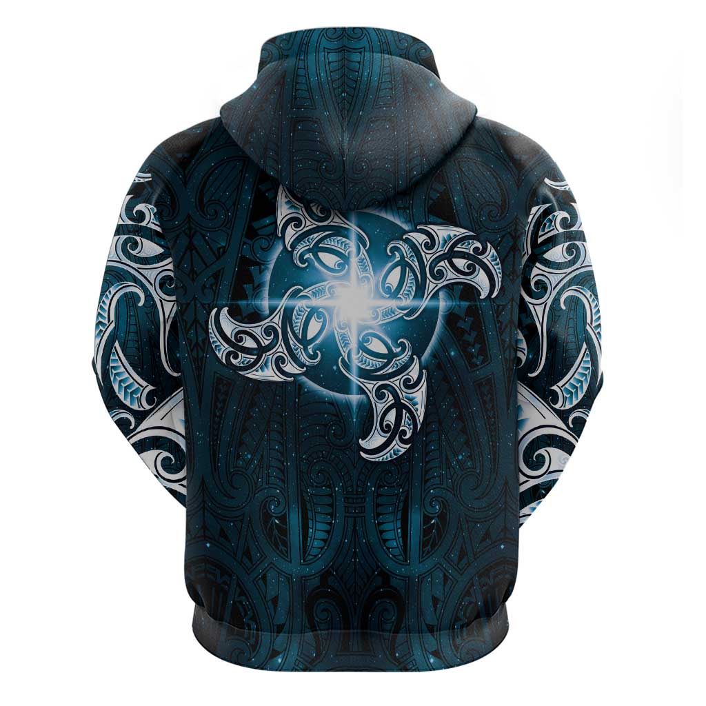 New Zealand Matariki Waita Zip Hoodie Maori Moko Dark Blue Galaxy LT05 - Polynesian Pride