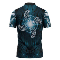 New Zealand Matariki Waita Zipper Polo Shirt Maori Moko Dark Blue Galaxy