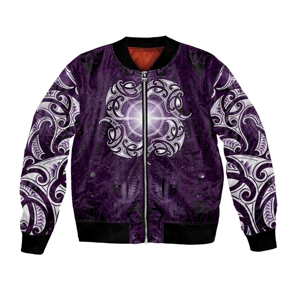 New Zealand Matariki Waipunarangi Bomber Jacket Maori Moko Purple Galaxy LT05 Unisex Purple - Polynesian Pride