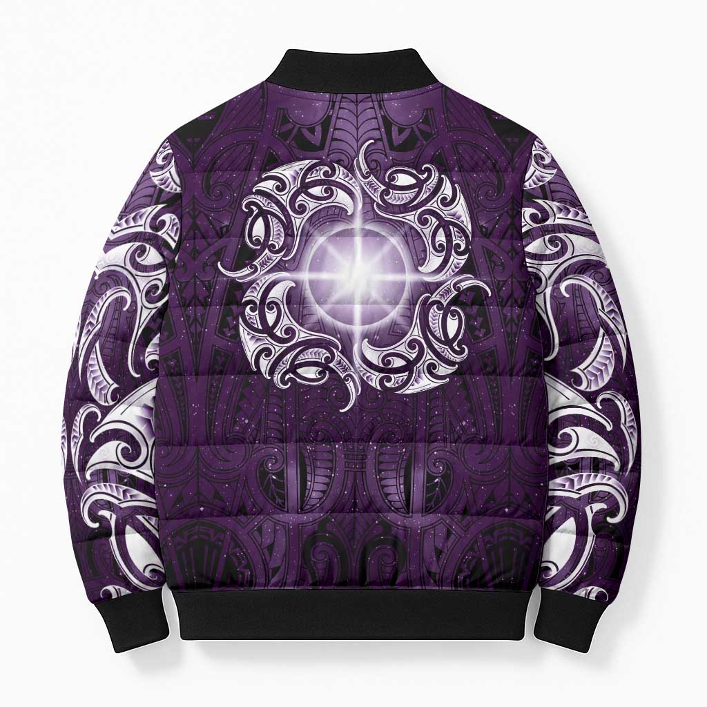 New Zealand Matariki Waipunarangi Bomber Puffer Jacket Maori Moko Purple Galaxy LT05 - Polynesian Pride