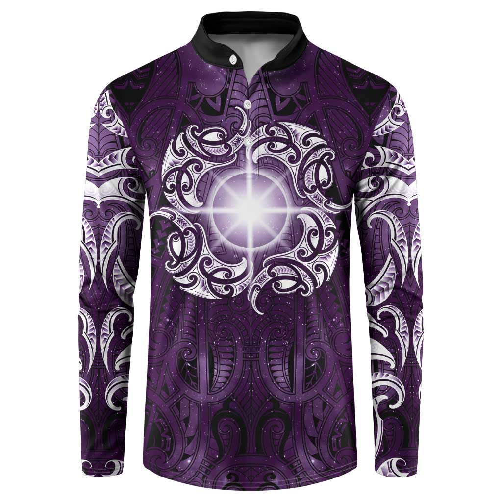 New Zealand Matariki Waipunarangi Button Sweatshirt Maori Moko Purple Galaxy LT05 Purple - Polynesian Pride