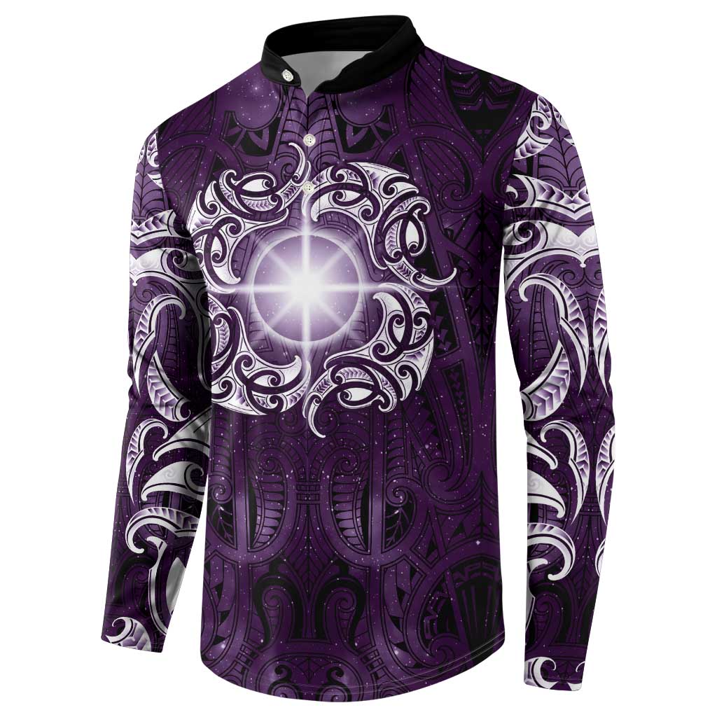 New Zealand Matariki Waipunarangi Button Sweatshirt Maori Moko Purple Galaxy LT05 - Polynesian Pride