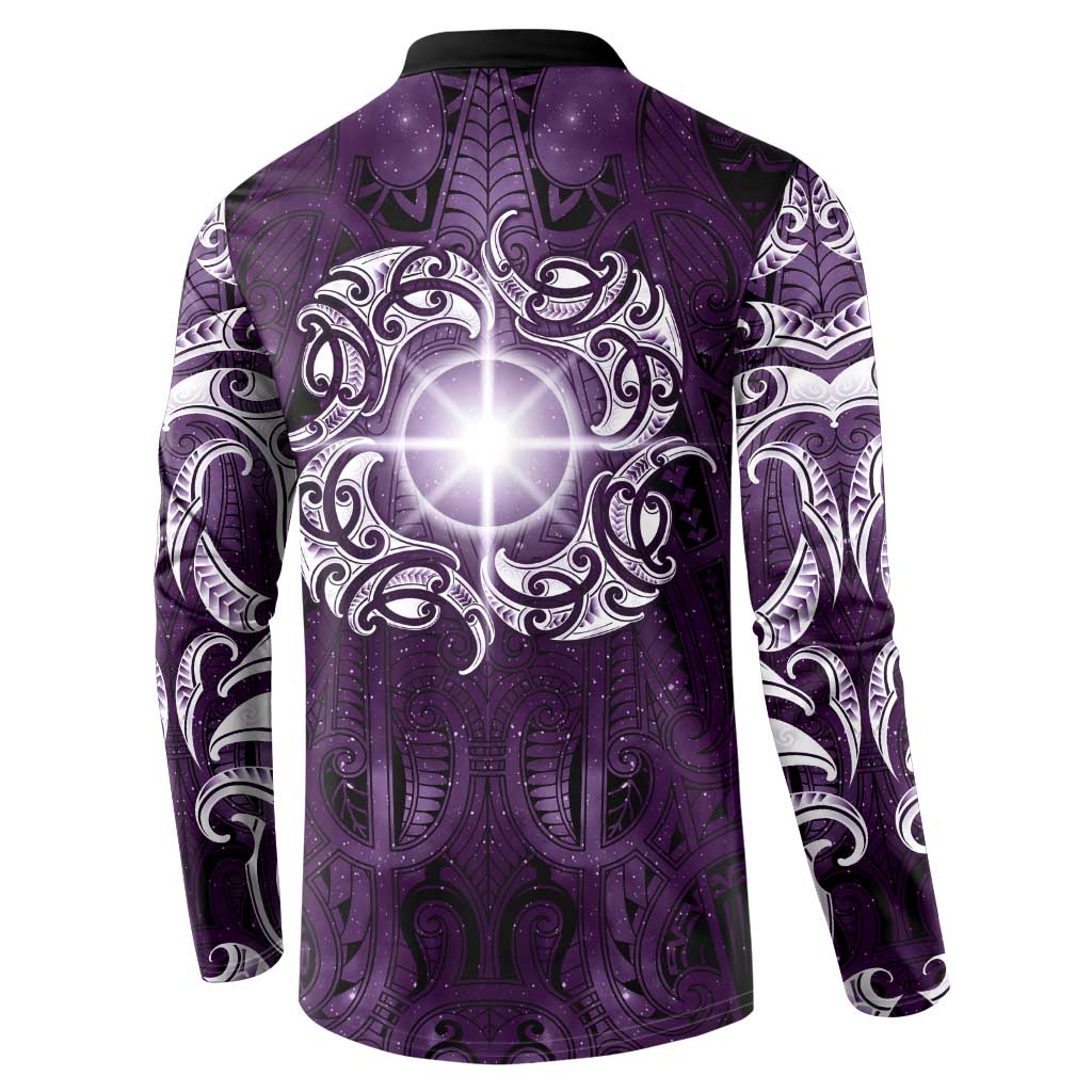 New Zealand Matariki Waipunarangi Button Sweatshirt Maori Moko Purple Galaxy LT05 - Polynesian Pride