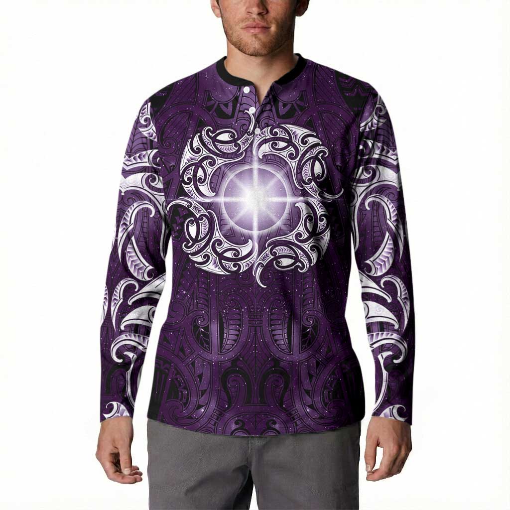 New Zealand Matariki Waipunarangi Button Sweatshirt Maori Moko Purple Galaxy LT05 - Polynesian Pride