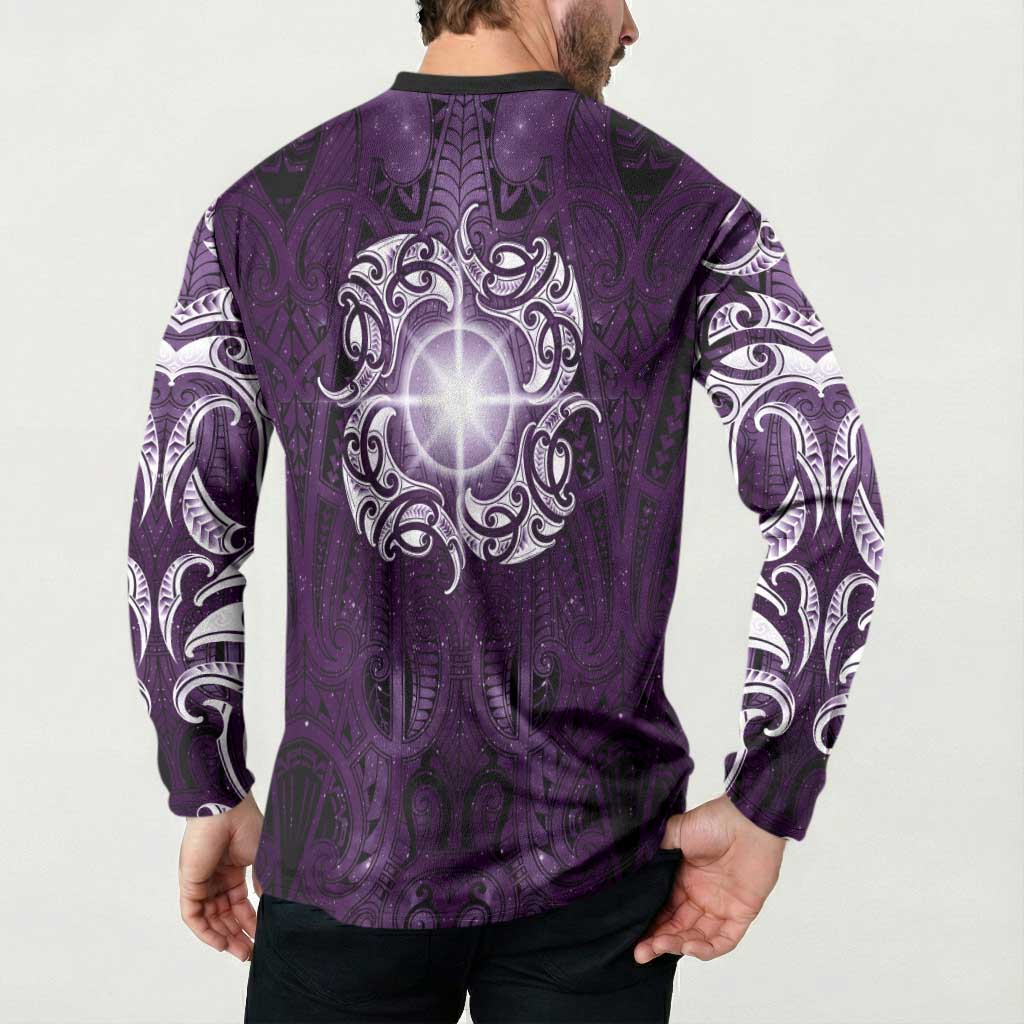 New Zealand Matariki Waipunarangi Button Sweatshirt Maori Moko Purple Galaxy LT05 - Polynesian Pride