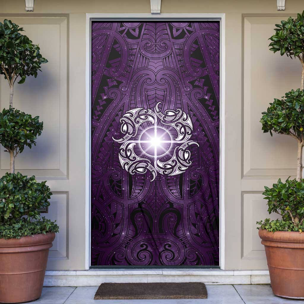 New Zealand Matariki Waipunarangi Door Cover Maori Moko Purple Galaxy