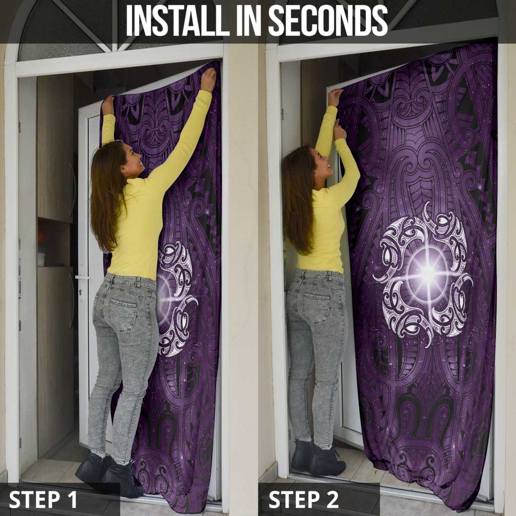 New Zealand Matariki Waipunarangi Door Cover Maori Moko Purple Galaxy