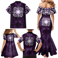 New Zealand Matariki Waipunarangi Family Matching Mermaid Dress and Hawaiian Shirt Maori Moko Purple Galaxy