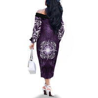 New Zealand Matariki Waipunarangi Family Matching Off The Shoulder Long Sleeve Dress and Hawaiian Shirt Maori Moko Purple Galaxy