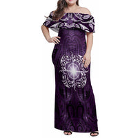 New Zealand Matariki Waipunarangi Family Matching Off Shoulder Maxi Dress and Hawaiian Shirt Maori Moko Purple Galaxy
