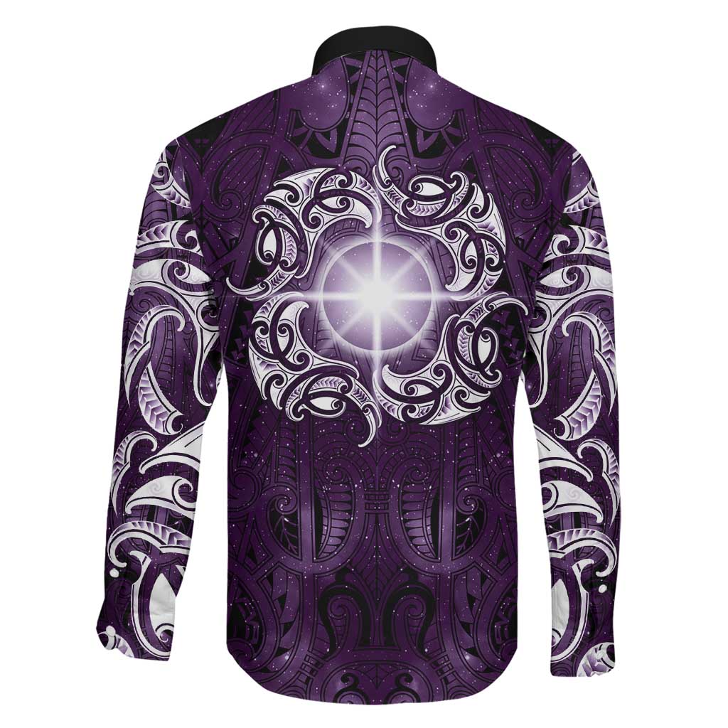 New Zealand Matariki Waipunarangi Family Matching Off Shoulder Short Dress and Hawaiian Shirt Maori Moko Purple Galaxy