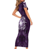 New Zealand Matariki Waipunarangi Family Matching Short Sleeve Bodycon Dress and Hawaiian Shirt Maori Moko Purple Galaxy