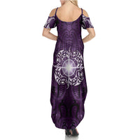 New Zealand Matariki Waipunarangi Family Matching Summer Maxi Dress and Hawaiian Shirt Maori Moko Purple Galaxy