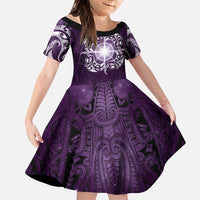 New Zealand Matariki Waipunarangi Family Matching Tank Maxi Dress and Hawaiian Shirt Maori Moko Purple Galaxy
