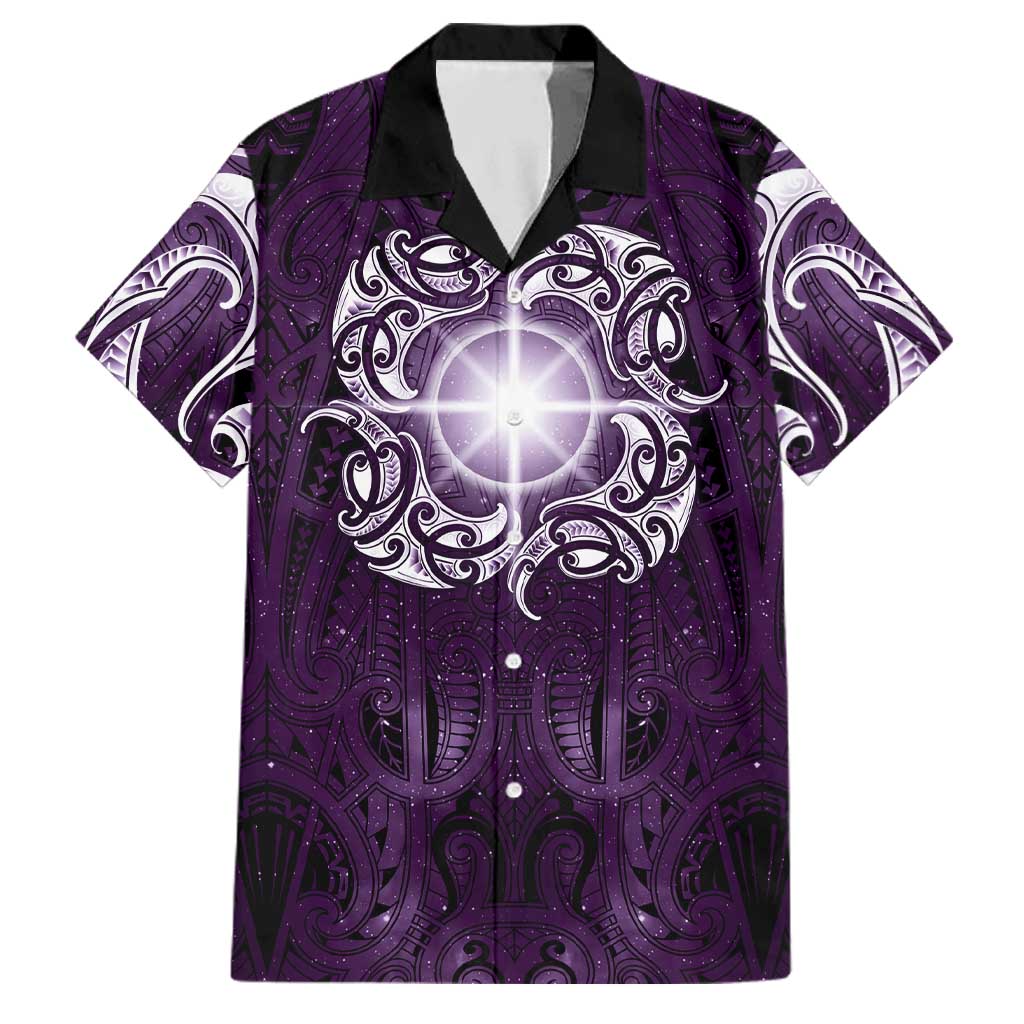 New Zealand Matariki Waipunarangi Family Matching Tank Maxi Dress and Hawaiian Shirt Maori Moko Purple Galaxy