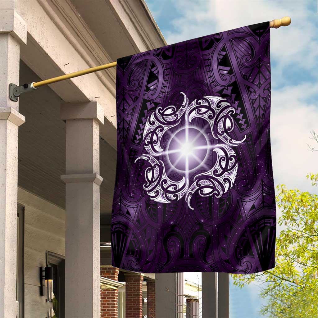 New Zealand Matariki Waipunarangi Garden Flag Maori Moko Purple Galaxy LT05 House Flag Purple - Polynesian Pride