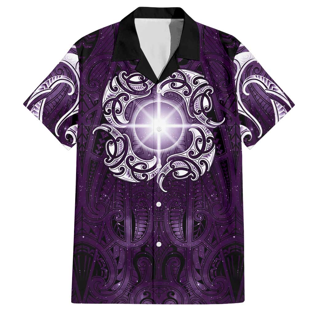 New Zealand Matariki Waipunarangi Hawaiian Shirt Maori Moko Purple Galaxy