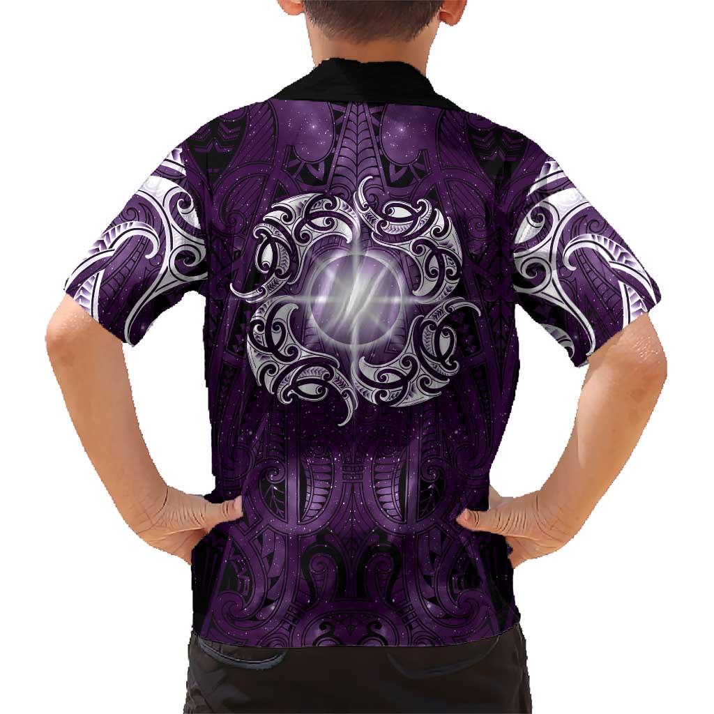 New Zealand Matariki Waipunarangi Kid Hawaiian Shirt Maori Moko Purple Galaxy