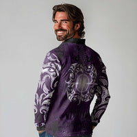 New Zealand Matariki Waipunarangi Long Sleeve Polo Shirt Maori Moko Purple Galaxy