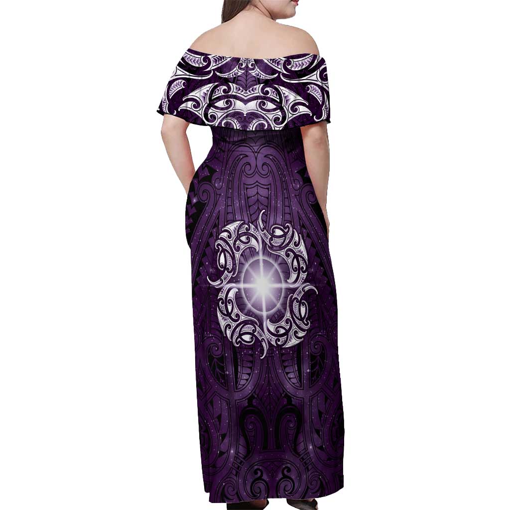 New Zealand Matariki Waipunarangi Off Shoulder Maxi Dress Maori Moko Purple Galaxy