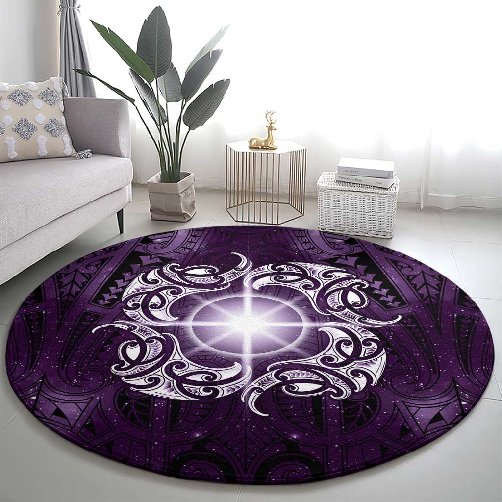 New Zealand Matariki Waipunarangi Round Carpet Maori Moko Purple Galaxy LT05 - Polynesian Pride