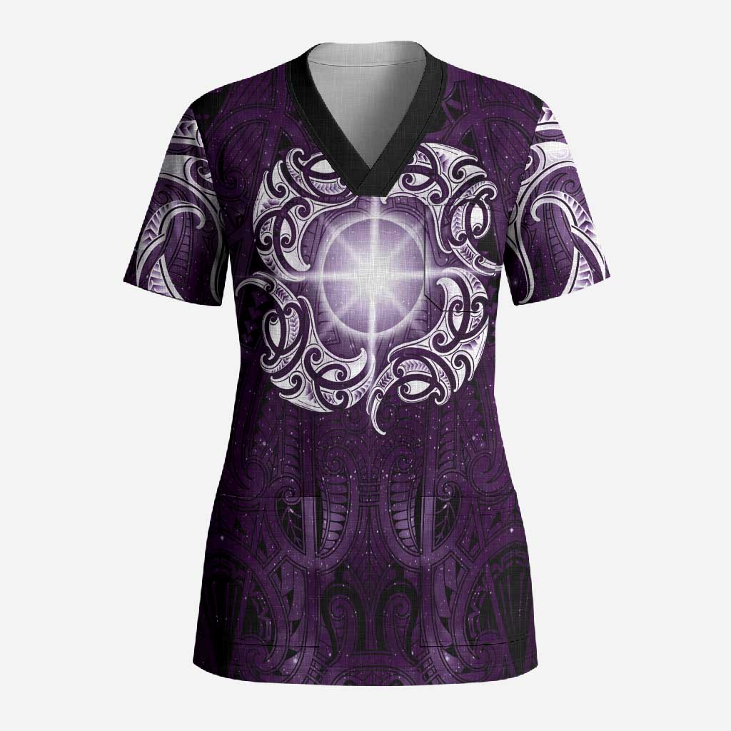 New Zealand Matariki Waipunarangi Scrub Top Maori Moko Purple Galaxy LT05 Adult Purple - Polynesian Pride
