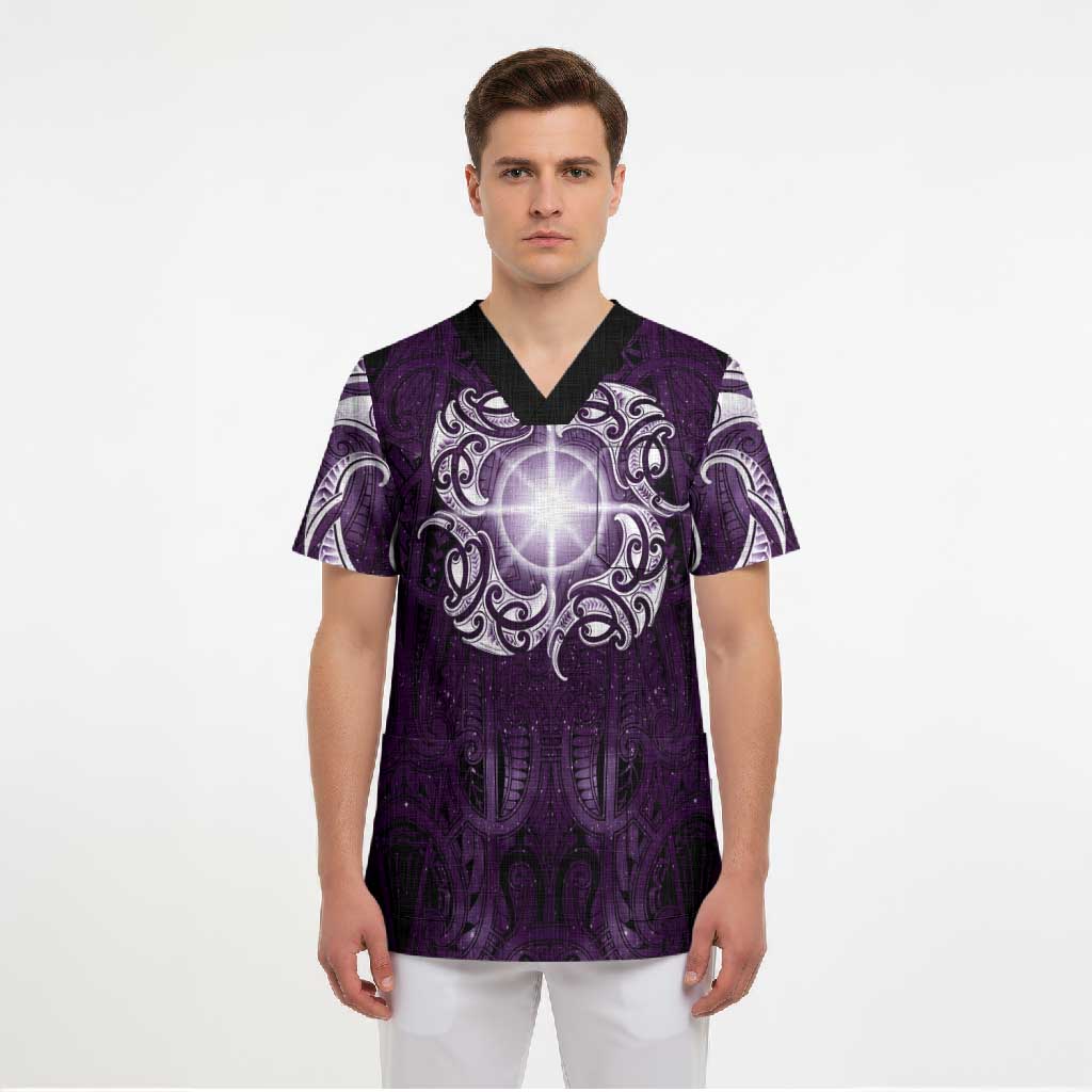 New Zealand Matariki Waipunarangi Scrub Top Maori Moko Purple Galaxy LT05 - Polynesian Pride