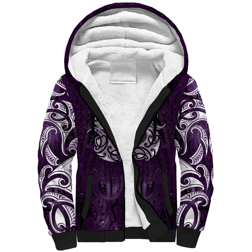 New Zealand Matariki Waipunarangi Sherpa Hoodie Maori Moko Purple Galaxy