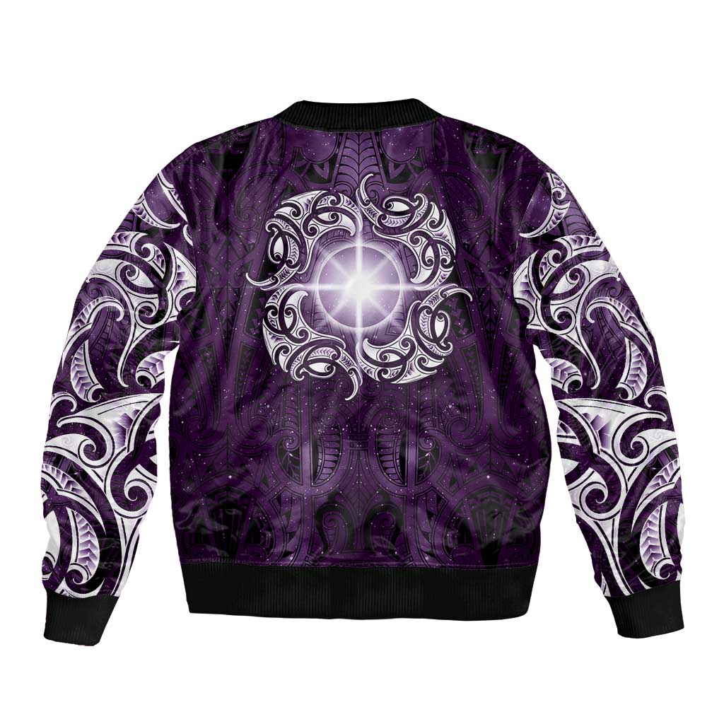 New Zealand Matariki Waipunarangi Sleeve Zip Bomber Jacket Maori Moko Purple Galaxy LT05 - Polynesian Pride