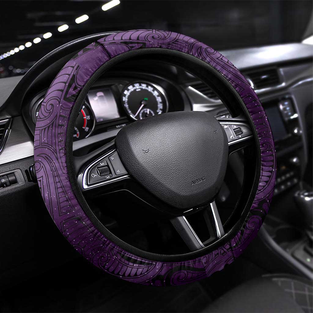 New Zealand Matariki Waipunarangi Steering Wheel Cover Maori Moko Purple Galaxy LT05 Universal Fit Purple - Polynesian Pride