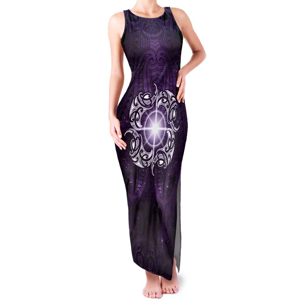 New Zealand Matariki Waipunarangi Tank Maxi Dress Maori Moko Purple Galaxy