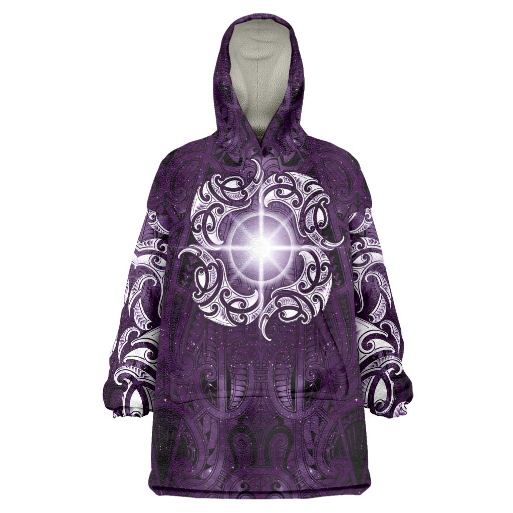 New Zealand Matariki Waipunarangi Wearable Blanket Hoodie Maori Moko Purple Galaxy LT05 One Size Purple - Polynesian Pride