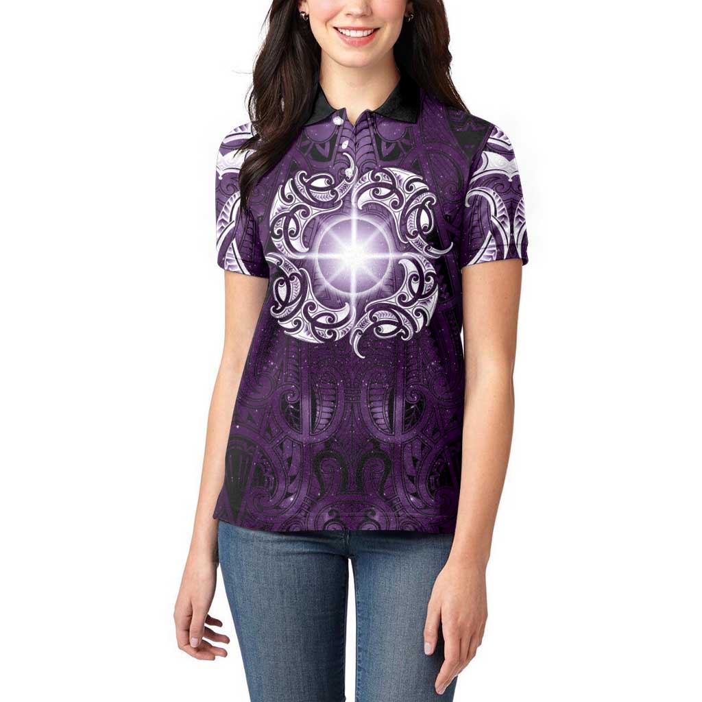 New Zealand Matariki Waipunarangi Women Polo Shirt Maori Moko Purple Galaxy