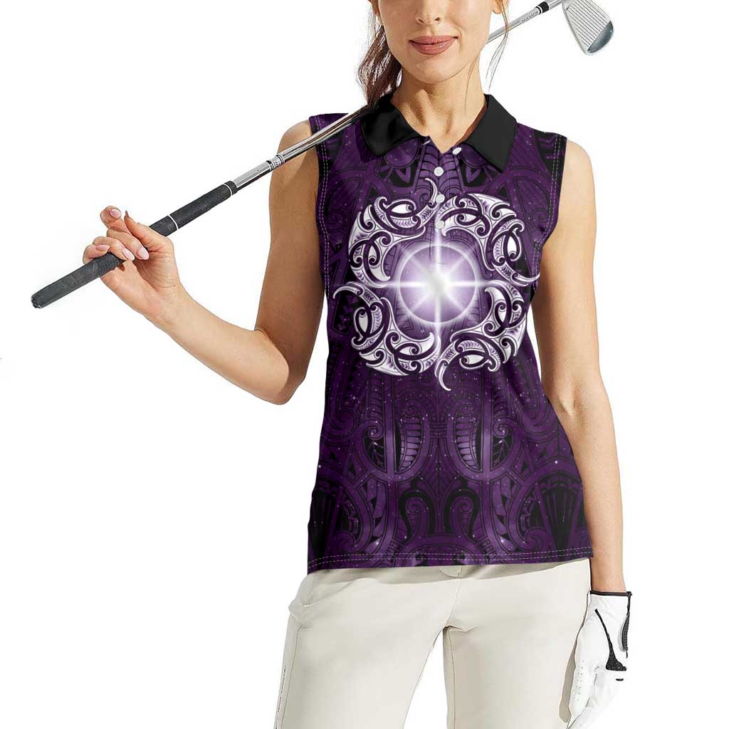 New Zealand Matariki Waipunarangi Women Sleeveless Polo Shirt Maori Moko Purple Galaxy