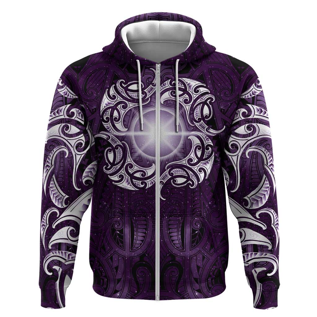 New Zealand Matariki Waipunarangi Zip Hoodie Maori Moko Purple Galaxy LT05 Zip Hoodie Purple - Polynesian Pride