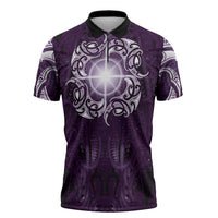 New Zealand Matariki Waipunarangi Zipper Polo Shirt Maori Moko Purple Galaxy