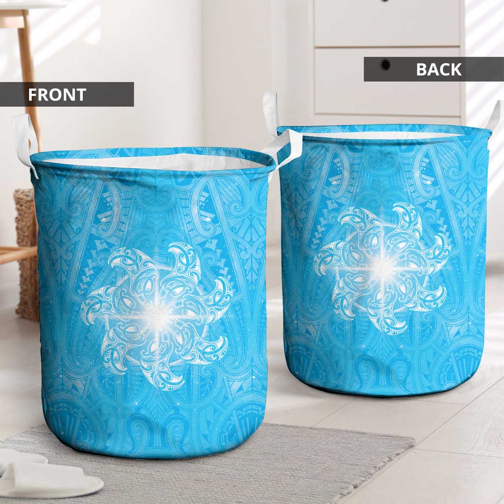 New Zealand Matariki Waiti Laundry Basket Maori Moko Cyan Galaxy LT05 - Polynesian Pride