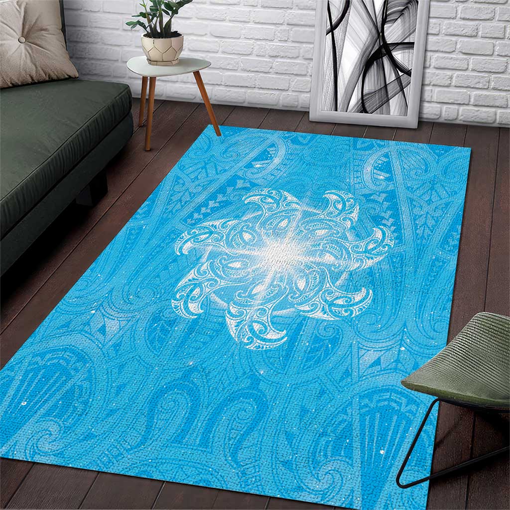 New Zealand Matariki Waiti Area Rug Maori Moko Cyan Galaxy LT05 Cyan - Polynesian Pride