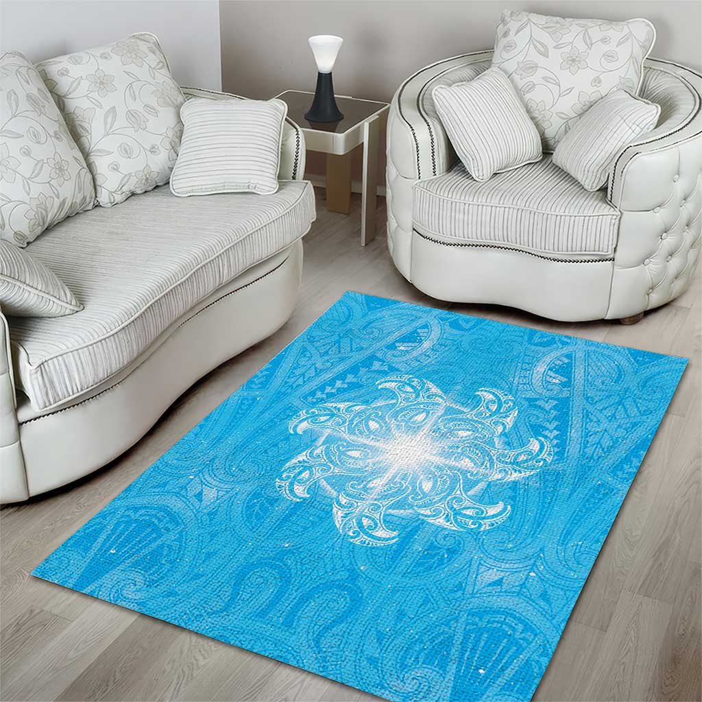 New Zealand Matariki Waiti Area Rug Maori Moko Cyan Galaxy LT05 - Polynesian Pride