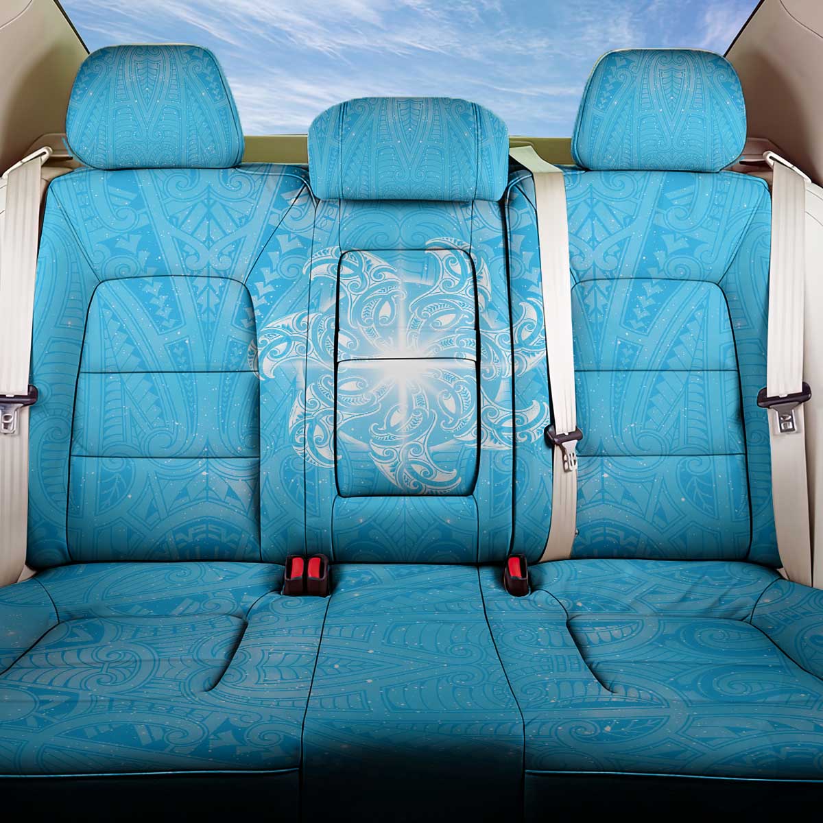 New Zealand Matariki Waiti Back Car Seat Cover Maori Moko Cyan Galaxy LT05 One Size Cyan - Polynesian Pride