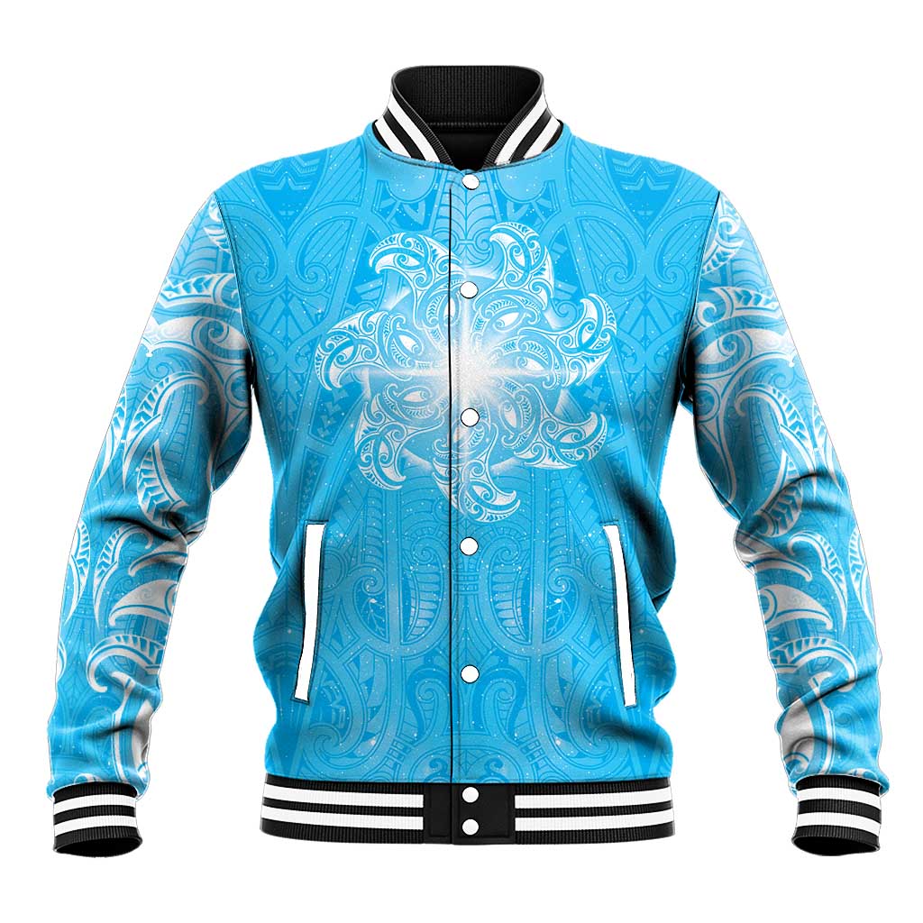 New Zealand Matariki Waiti Baseball Jacket Maori Moko Cyan Galaxy
