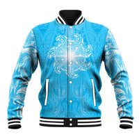 New Zealand Matariki Waiti Baseball Jacket Maori Moko Cyan Galaxy