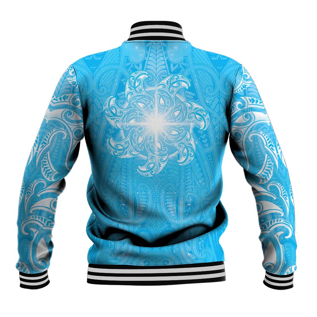 New Zealand Matariki Waiti Baseball Jacket Maori Moko Cyan Galaxy