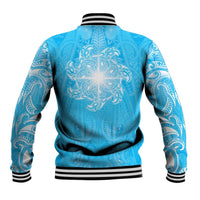 New Zealand Matariki Waiti Baseball Jacket Maori Moko Cyan Galaxy
