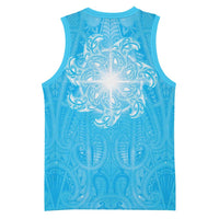 New Zealand Matariki Waiti Basketball Jersey Maori Moko Cyan Galaxy LT05 - Polynesian Pride