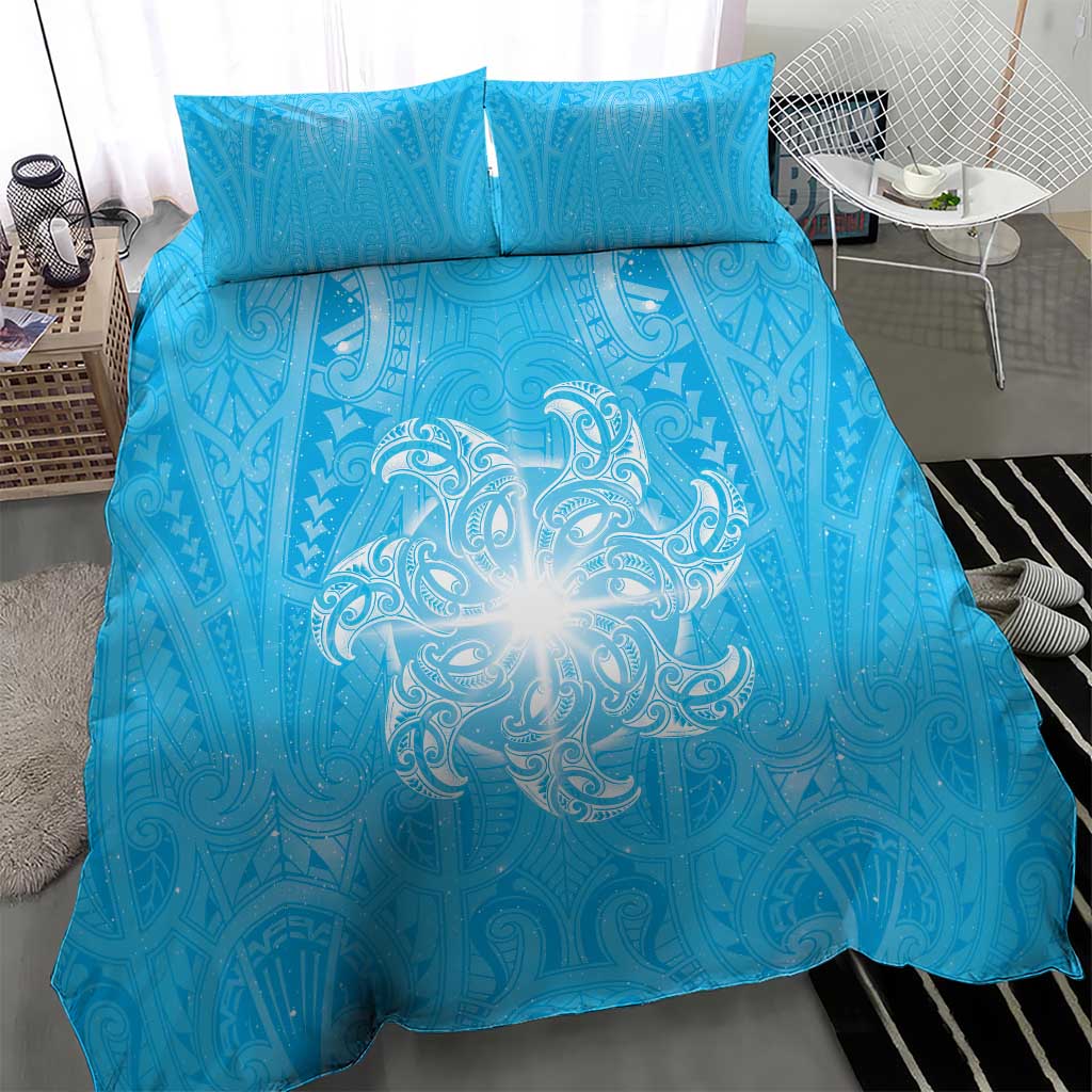 New Zealand Matariki Waiti Bedding Set Maori Moko Cyan Galaxy