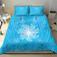 New Zealand Matariki Waiti Bedding Set Maori Moko Cyan Galaxy