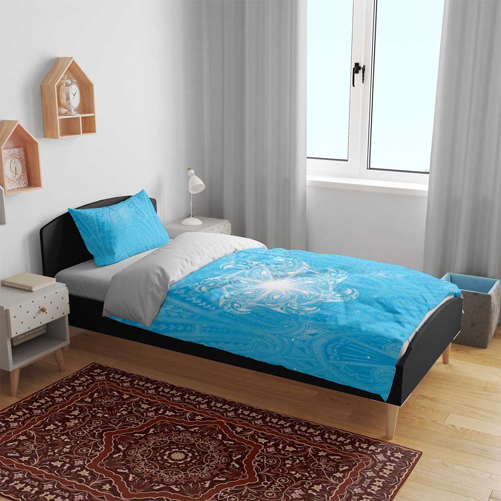 New Zealand Matariki Waiti Bedding Set Maori Moko Cyan Galaxy