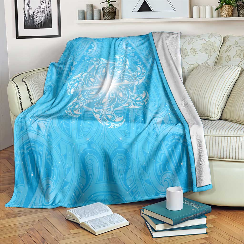 New Zealand Matariki Waiti Blanket Maori Moko Cyan Galaxy LT05 Cyan - Polynesian Pride