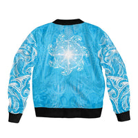 New Zealand Matariki Waiti Bomber Jacket Maori Moko Cyan Galaxy LT05 - Polynesian Pride